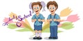 Back to School. Cartoon school girl and boy. Hand drawing of student with a backpack. School kids concept. Happy school children Royalty Free Stock Photo