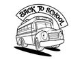 Back To School Celebration Coloring page of a school bus comic Royalty Free Stock Photo