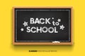 Back to school. Chalk inscription on a blackboard. Chalkboard 3D. Realistic black boards in a wooden frame isolated on a
