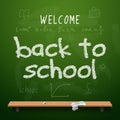 Back to school chalkboard design lettering. Blackboard with text back to school, made with chalk