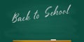 Back to school chalkboard vector banner mock up, blackboard with chalk piece. education illustration. blank green board. classroom Royalty Free Stock Photo