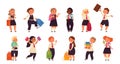 Back to school characters. Cartoon smart kids, boys girls with backpack. Isolated cute smiling children students