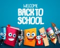 Back to school characters set vector background design with colorful funny educational cartoon Royalty Free Stock Photo