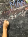 A child paints by chalk on a school board Royalty Free Stock Photo