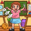 Back to School Child with Scissors Colored Cartoon