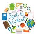 Back to school circle with school supplies