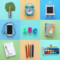 Back to school collage concept. school objects and supply.