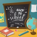 Back to school. Collection of school supplies in cartoon style. Royalty Free Stock Photo