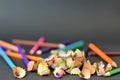 Back to school: Colored pencils and pencil shavings Royalty Free Stock Photo
