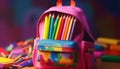 Back to school colorful bag, pencil, backpack, learning, classroom generated by AI Royalty Free Stock Photo