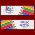 Back to school colorful text banner template with stationary with group pencil color