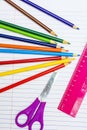 Back to School. Colour pencils. Stationery. Notebook. Royalty Free Stock Photo