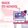 Back to school with computer thin line design