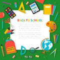 Back to school concept banner with flat sticker icons and white