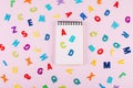 Back to school concept. Bright multicolored alphabet background. Colorful wooden letters Royalty Free Stock Photo