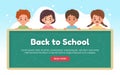 Back to school concept, children with a blackboard, cute characters. Vector illustration banner template in flat style Royalty Free Stock Photo