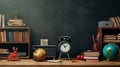 Back to school concept with clear blackboard background, desk, items, copy space, Created using generative AI tools. Royalty Free Stock Photo