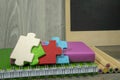 Back to school concept with colorful wooden puzzle Royalty Free Stock Photo