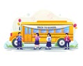 Back to school concept design. Happy children will go to school by school bus. vector illustration