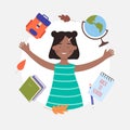 Back to school concept with happy afro black girl student, avatar portrait of young schoolgirl pupil