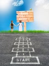 Back to school concept with hopscotch and children Royalty Free Stock Photo