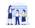 Back to School illustration. A Female Teacher welcomes students into the class