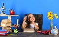 Back to school concept. Kid and school supplies Royalty Free Stock Photo