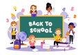 Back To School Concept. School lesson. Little Students Sitting Around The Blackboard. Classroom With Chalkboard, School Royalty Free Stock Photo