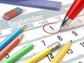 Back to School concept - Red pen mark on the calendar 1 september