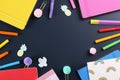 Set of school supplies on paper textured background Royalty Free Stock Photo