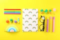 Set of school supplies on paper textured background Royalty Free Stock Photo