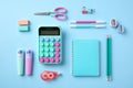 Back to school concept. Set of school supplies on pastel blue background. Flat lay, top view Royalty Free Stock Photo