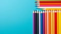 Back to school concept, colorful pencils isolated on blue background copy space, top view, teacher\'s day promotion banner Royalty Free Stock Photo