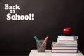 Back to School Concept, Stacked books, Colored Marker Pens and red apple Royalty Free Stock Photo