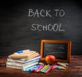 Back to school concept - School stationary with blackboard Royalty Free Stock Photo