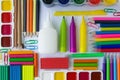 Back to school concept of stationery on a white background. View from above Royalty Free Stock Photo