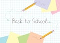 Back to school concept template design with yellow pencils scribbles and post-it papers on copypaper Royalty Free Stock Photo