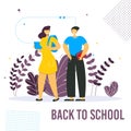 Back to school concept vector banner design with colorful funny school characters. Royalty Free Stock Photo