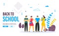 Back to school concept vector banner design with colorful funny school characters. Royalty Free Stock Photo