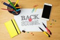 Back to school concept with white paper and school supplies. Royalty Free Stock Photo