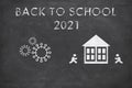 Back to School 2021. Covid-19 concept. Start of the new school year 2021 on rough black background stock photo JPG file. Covid-19 Royalty Free Stock Photo