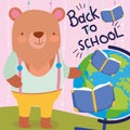 Back to school cute bear teacher with books and map education Royalty Free Stock Photo