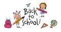 Back to school -cute pupils with school supplies - colorful hand drawn cartoon Royalty Free Stock Photo