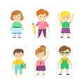 Back to School with Cute Kids with Book and Pencil Smiling and Waving Hand Vector Set