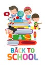 Back to school,cute kids reading book, children with books, Happy Children while Reading Books, Vector Illustration Royalty Free Stock Photo