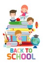 Back to school,cute kids reading book, children with books, Happy Children while Reading Books, Vector Illustration Royalty Free Stock Photo