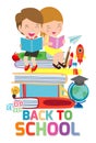 Back to school,cute kids reading book, children with books, Happy Children while Reading Books, Vector Illustration Royalty Free Stock Photo