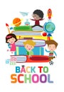 Back to school,cute kids reading book, children with books, Happy Children while Reading Books, Vector Illustration Royalty Free Stock Photo