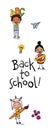 Back to school - cute kids with school supplies - colorful hand drawn cartoon Royalty Free Stock Photo