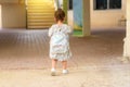 Back to school. Cute little child girl with backpack running and going to school with fun. Royalty Free Stock Photo